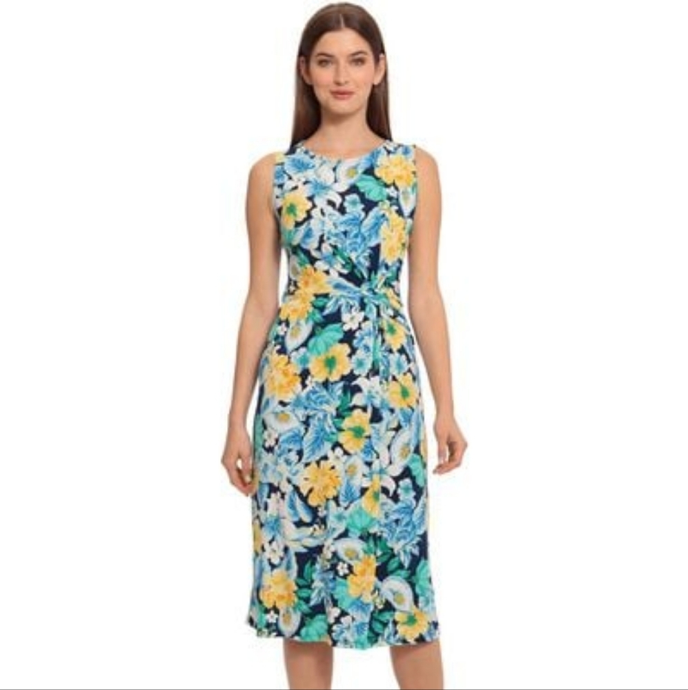 Maggy London | NWT Floral Gathered Front Dress Blue Yellow Size 12